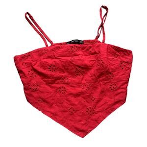 Womens Red Floral Crop Top Sinched Back Size XL